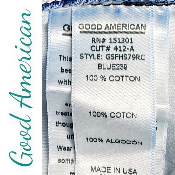 GOOD AMERICAN Distressed Denim Mini Skirt, Size 14 - Picture 9 of 12